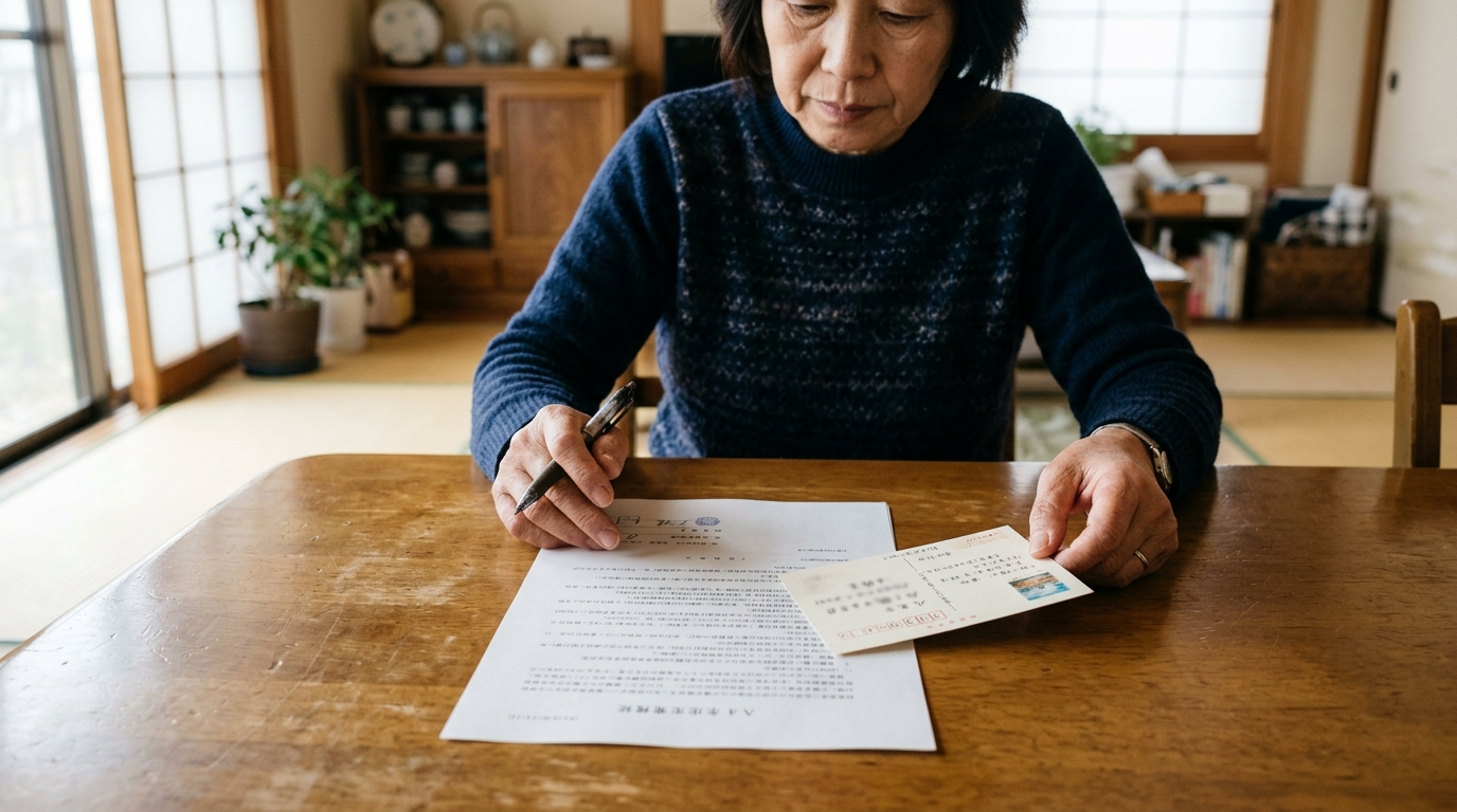 本文画像: 契約書面とクーリング・オフの通知はがきを確認するイメージ